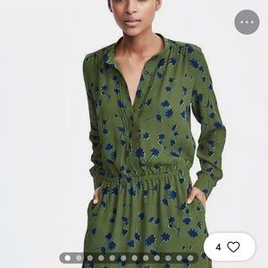 Banana Republic French Floral Olive Green Shirt Dress size 8